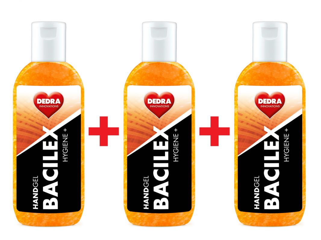 2+1 ZDARMA čisticí gel na ruce s vysokým obsahem alkoholu, 3x100ml, HANDGEL BACILEX HYGIENE+