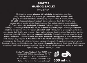 Náplň - čisticí gel na ruce s vysokým obsahem alkoholu, 500 ml, HANDGEL BACILEX HYGIENE+
