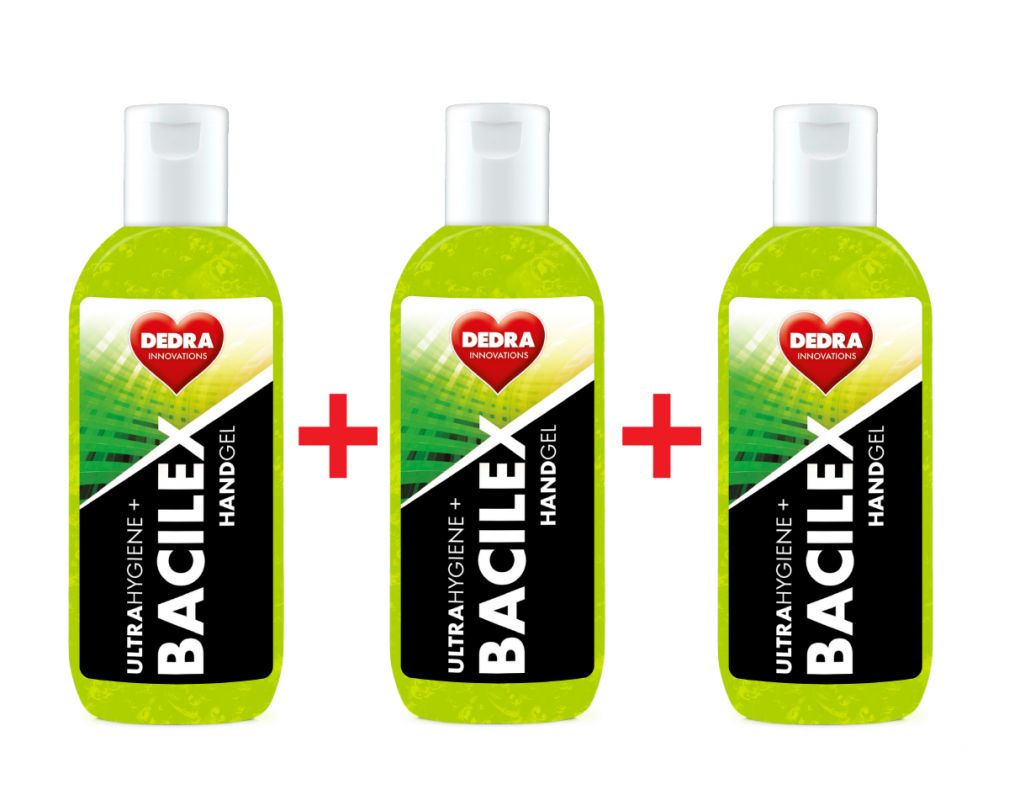 SADA 2+1 ZDARMA čisticí gel na ruce, 65 % alkoholu, handGEL BACILEX ultraHYGIENE+