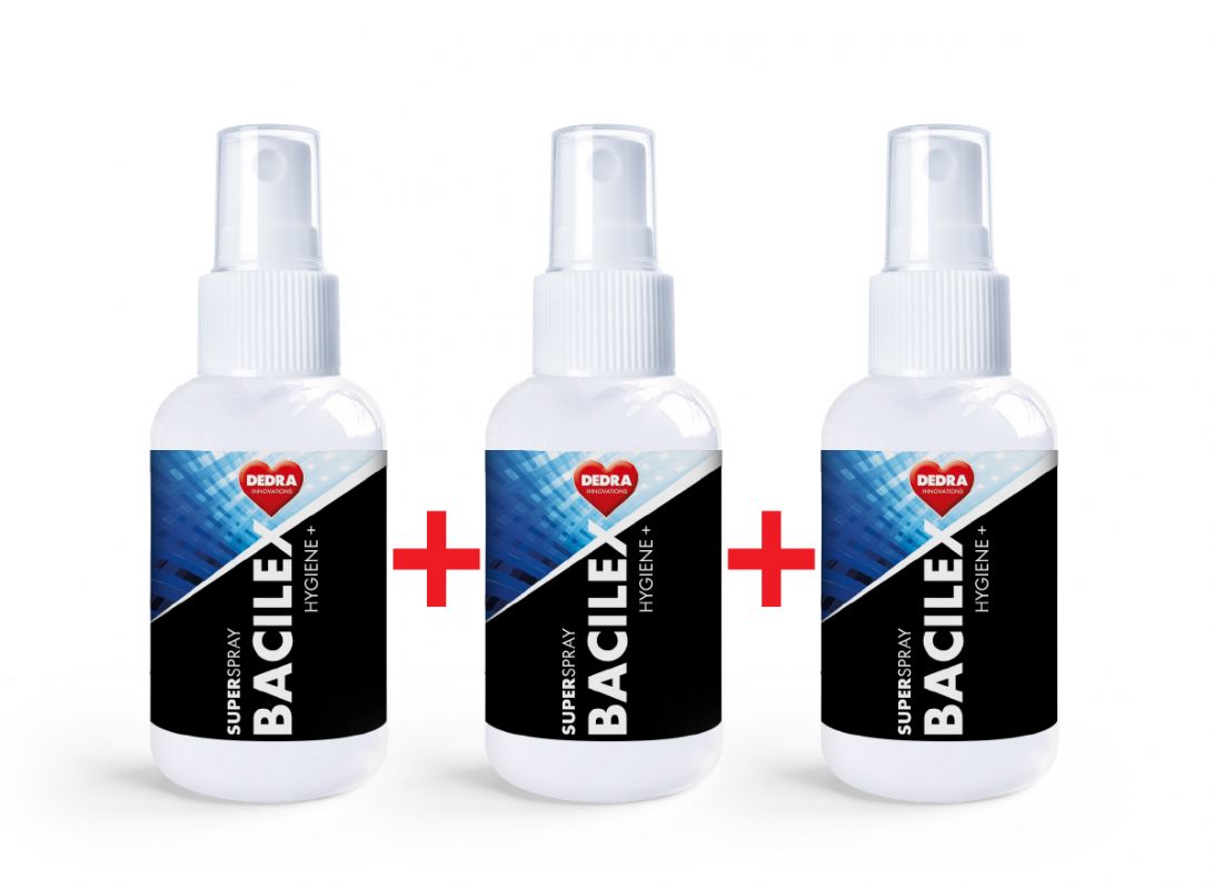 SADA 2+1 ZDARMA, 70% alkoholový superčistič hladkých ploch SUPERSPRAY BACILEX HYGIENE+ 3x 50 ml