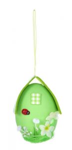 Zelené vajíčko - domeček, velikonoční závěsná dekorace, s propracovanými detaily