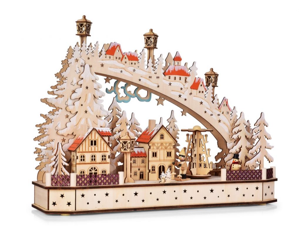 45 cm svítící lesní městečko s točícím se kolotočem a LED osvětlením