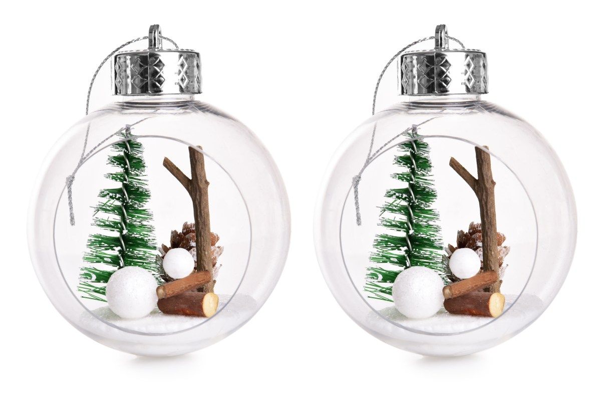 8 cm, sada 2 ks transparentních koulí s vnitřní dekorací