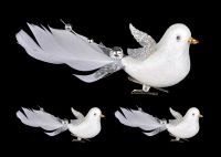 13 cm sada 3 ks bílých ptáčků s pírky