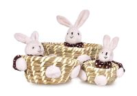 3 ks ošatka z přírodní slámy s veselými zajíci