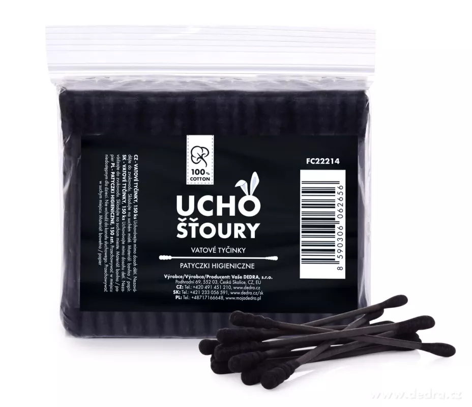 Černé EKOLOGICKÉ vatové TYČINKY z recyklovaného tvrdého kartonu & 100% BAVLNY