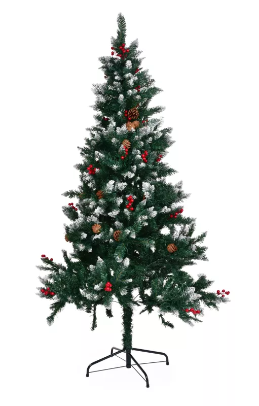 150 cm Vánoční stromek se stojanem, SMRK SE ŠIŠKAMI, HLOHEM A SNĚHEM