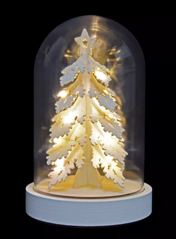 27 cm svítící LED dřevěný stromek ve skleněném šturcu