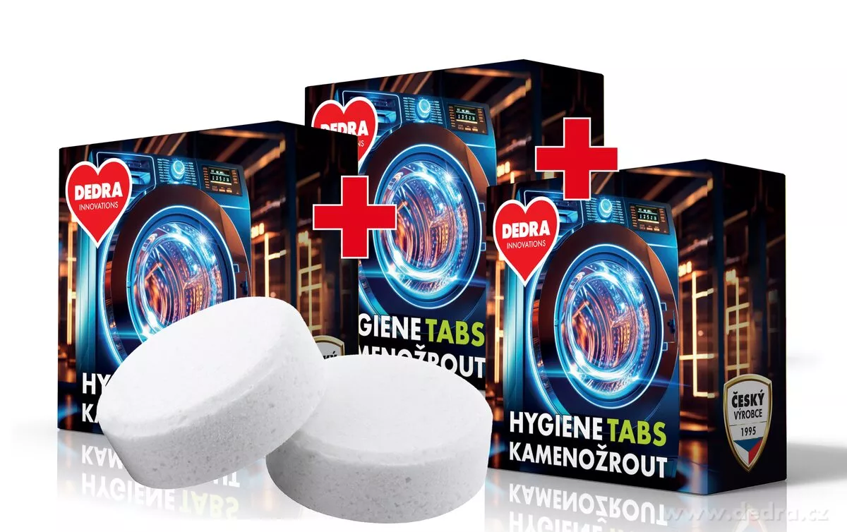 2+1 ZDARMA ekologický čistič pračky proti zápachu a usazeninám HYGIENE TABS KAMENOŽROUT