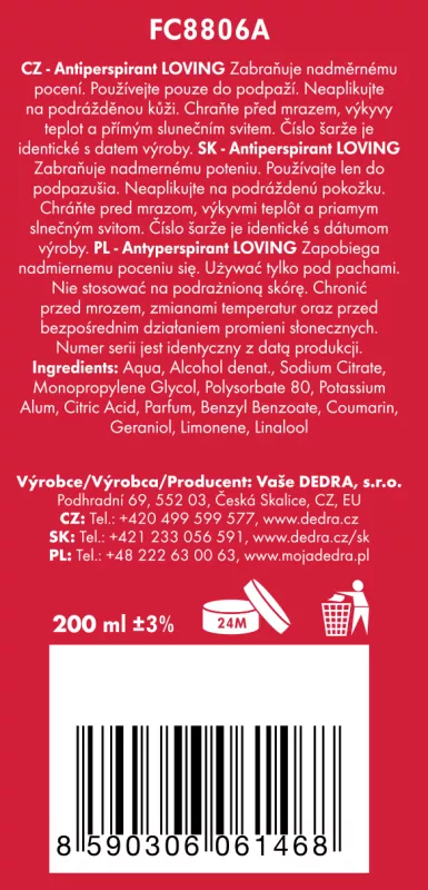 ANTIPERSPIRANT SPRAY loving, na bázi kamence