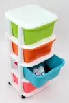 QUATRO čtyřpatrový regál, se 4 boxy na kolečkách