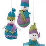 3 třpytiví sněhuláci, textilní dekorace 17 cm