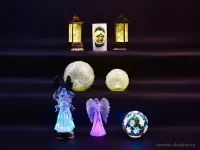 15 cm XL světelná LED koule, s ornamenty a třpytivým finišem