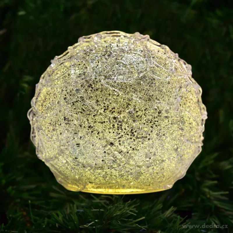 15 cm XL světelná LED koule, s ornamenty a třpytivým finišem