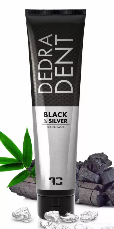 Přírodní zubní pasta BLACK & SILVER s ionty stříbra, aktivním uhlím z bambusu a mátovou silicí, DEDRA DENT