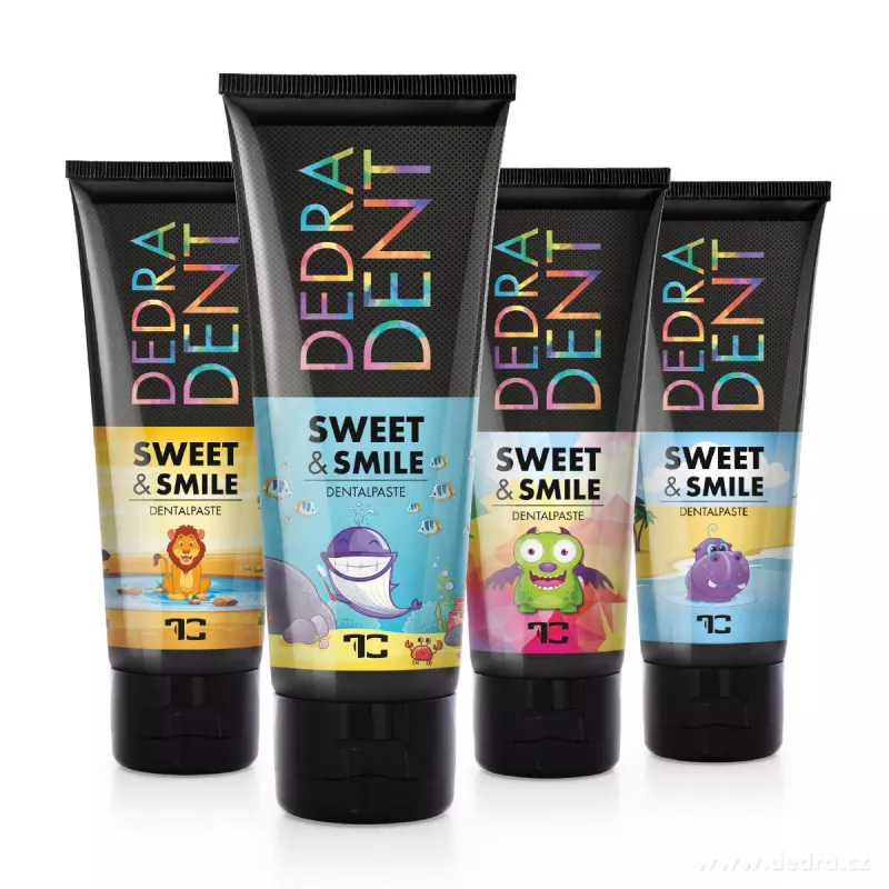 1 ks přírodní dětská zubní pasta SWEET & SMILE pro ochranu mléčných zubů, se žvýkačkovou příchutí, DEDRA DENT