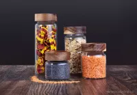 Skleněná dóza s akáciovým víkem ACACIA & BOROSIL GLASS GoEco®