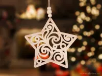 11 cm Dřevěná ozdoba krajkového vzhledu, HVĚZDA