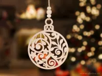 11 cm Dřevěná ozdoba krajkového vzhledu, KOULIČKA