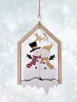 16 cm dřevěná ozdoba ve tvaru domečku s roztomilou aplikací sněhuláků