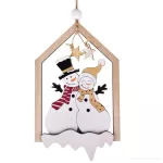 16 cm dřevěná ozdoba ve tvaru domečku s roztomilou aplikací sněhuláků