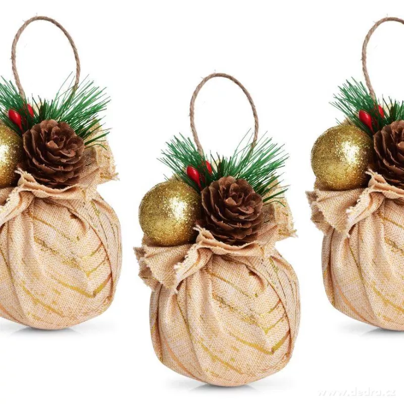 6 cm, sada 3 ks koulí s dekorativní látkou