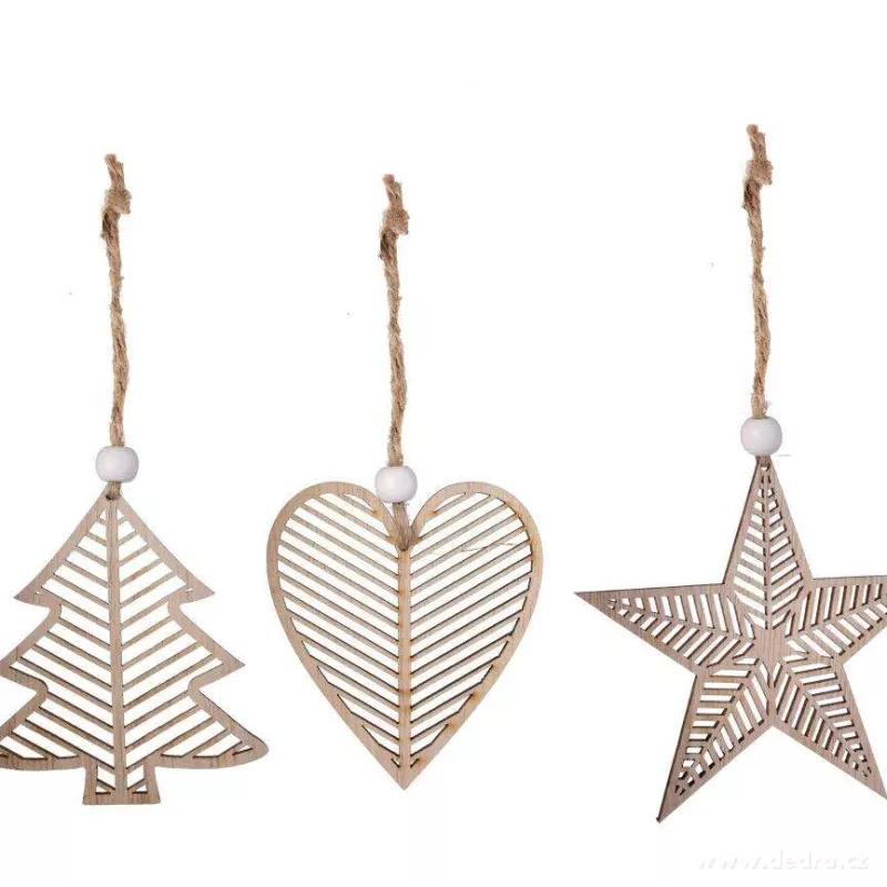 8 cm, sada 3 ks sada dřevěných vánočních ozdob