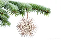 9 cm Dřevěná 3D vločka se třpytkami, se zlatou vločkou