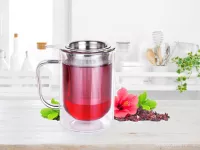 400 ml dvoustěnný TERMO hrnek s nerezovým sítkem BOROSIL DOUBLE-GLASS