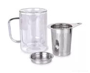 400 ml dvoustěnný TERMO hrnek s nerezovým sítkem BOROSIL DOUBLE-GLASS