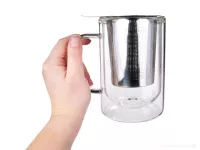 400 ml dvoustěnný TERMO hrnek s nerezovým sítkem BOROSIL DOUBLE-GLASS