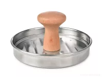 Nerezový masívní lis na hamburgery s dřevěnou rukojetí HAMBÁTOR