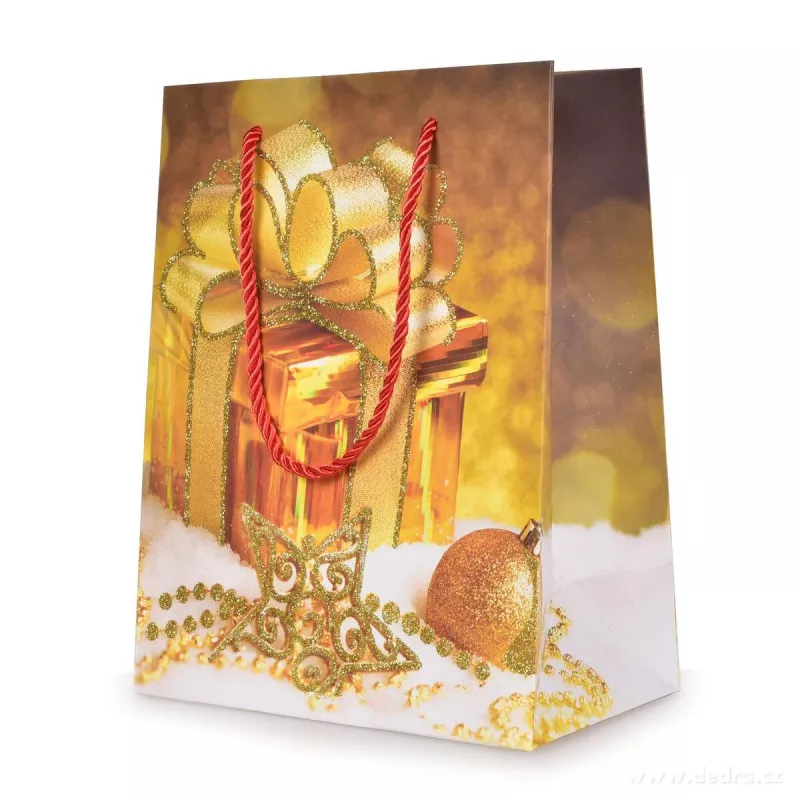 Dárková taška, motiv zdoben zlatými třpytkami