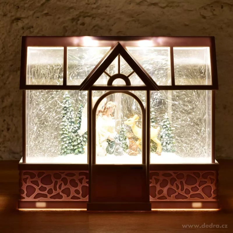 20 cm svítící LED domeček s poletujícími třpytkami