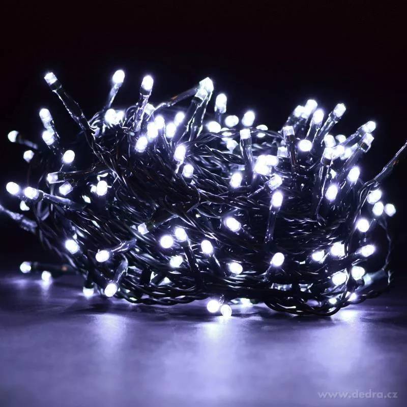 13 m LED světelný řetěz, 200 diod, 8 programů + memory funkce, studené bílé světlo