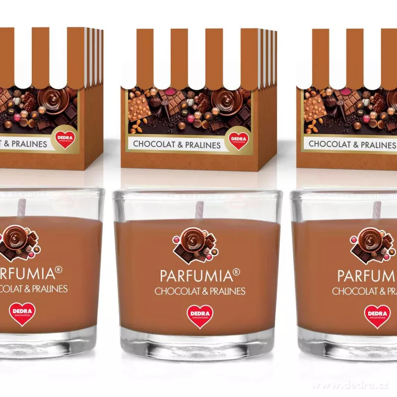 VOTIVNÍ SADA 3ks sójových vonných eko-svíček PARFUMIA®, čokoláda a pralinky, CHOCOLAT & PRALINES