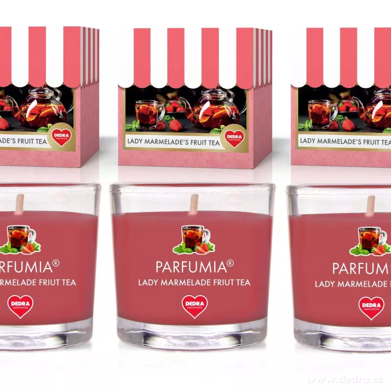 VOTIVNÍ SADA 3ks sójových vonných eko-svíček PARFUMIA®, pečený čaj, LADY MARMELADE’S FRUIT TEA