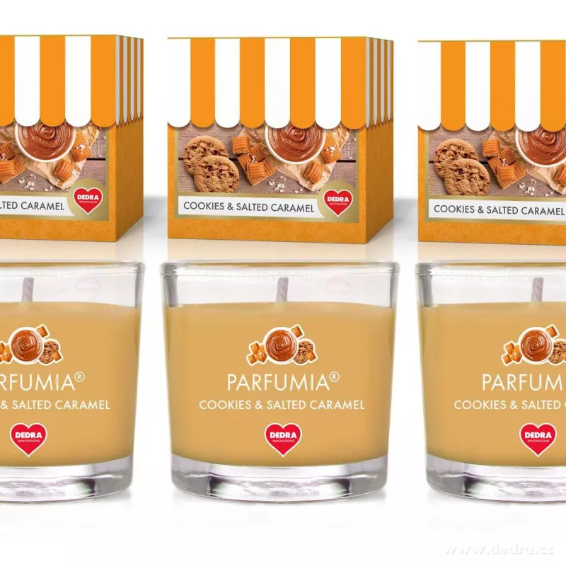 VOTIVNÍ SADA 3ks sójových vonných eko-svíček PARFUMIA®, sušenky a slaný karamel COOKIES & SALTED CARAMEL