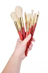 9 ks profesionálních přírodních štětců na make-up v látkovém pouzdře