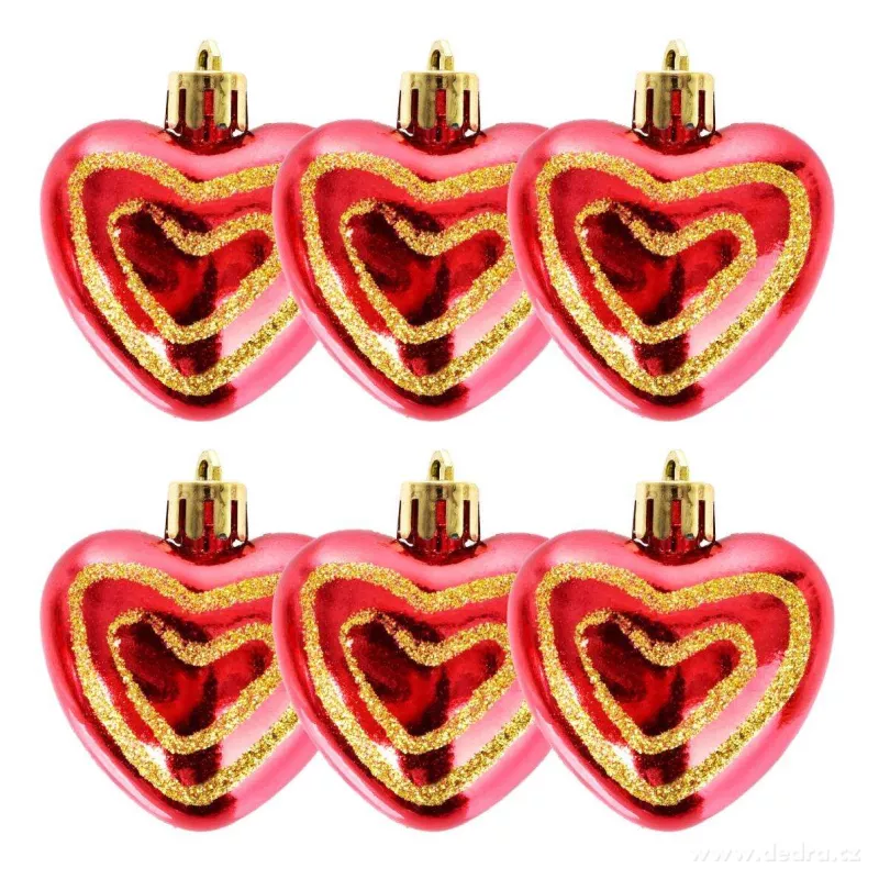 5 cm, sada 6 ks srdíček s lesklým finišem