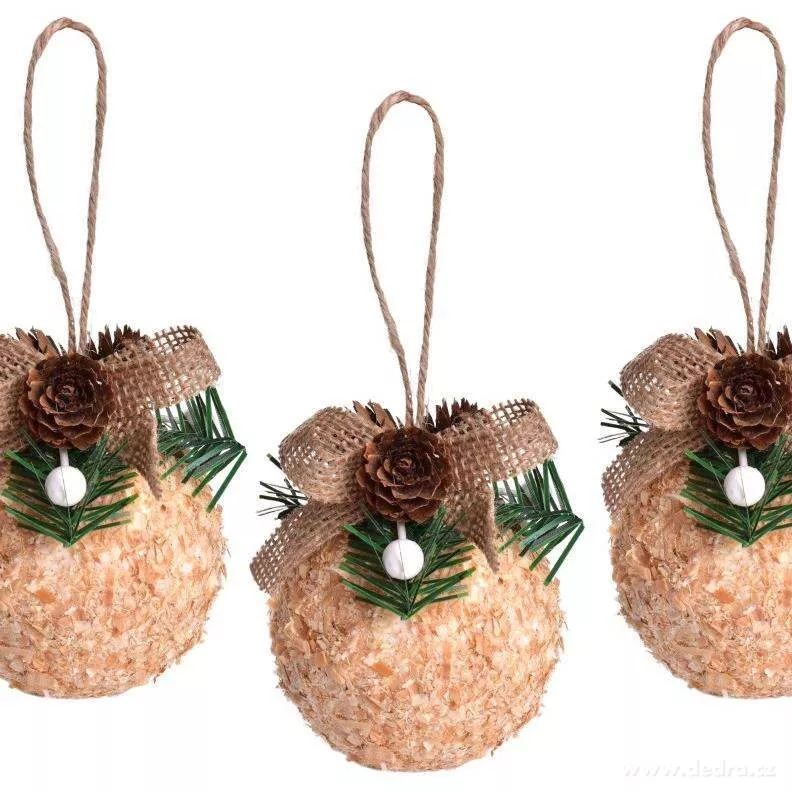 8 cm, sada 3 ks XL koule s přírodní přízdobou.