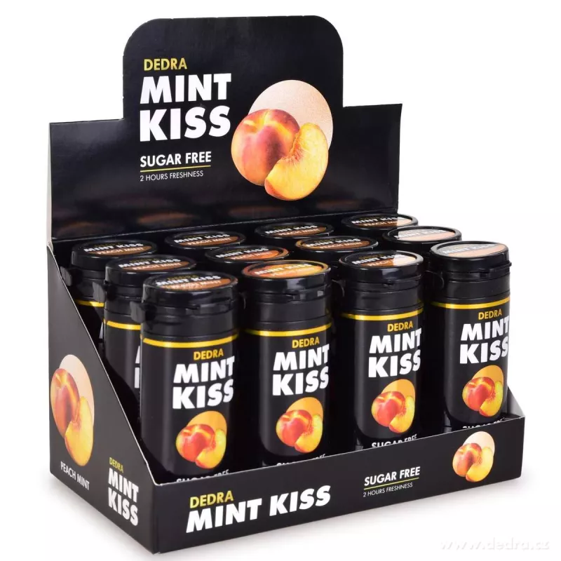 Sada 12 ks MINT KISS | broskvovo-mátové osvěžující pastilky bez cukru