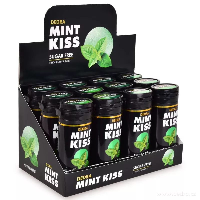 Sada 12 ks MINT KISS | jemně mátové osvěžující pastilky bez cukru