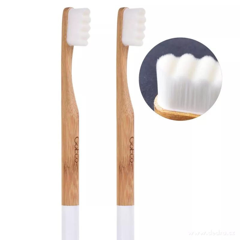 SADA 1+1 | GoEco® BAMBOO | Zubní kartáček 10 000 vláken | Ultra jemné a husté štětinky | bílý