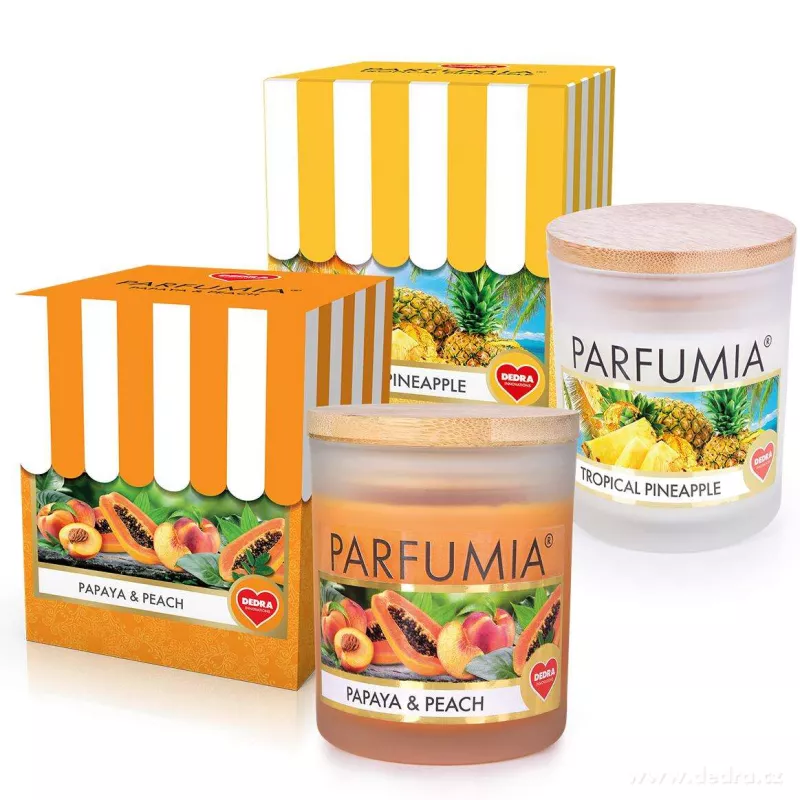 1+1 ZDARMA | sójová vonná svíčka | TROPICAL PINEAPPLE + PAPAYA & PEACH | PARFUMIA® | 250 ml x 2