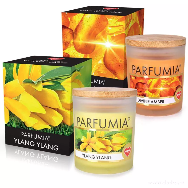 1+1 ZDARMA | sójová vonná svíčka | YLANG YLANG + DIVINE AMBER | PARFUMIA® | 250 ml x 2