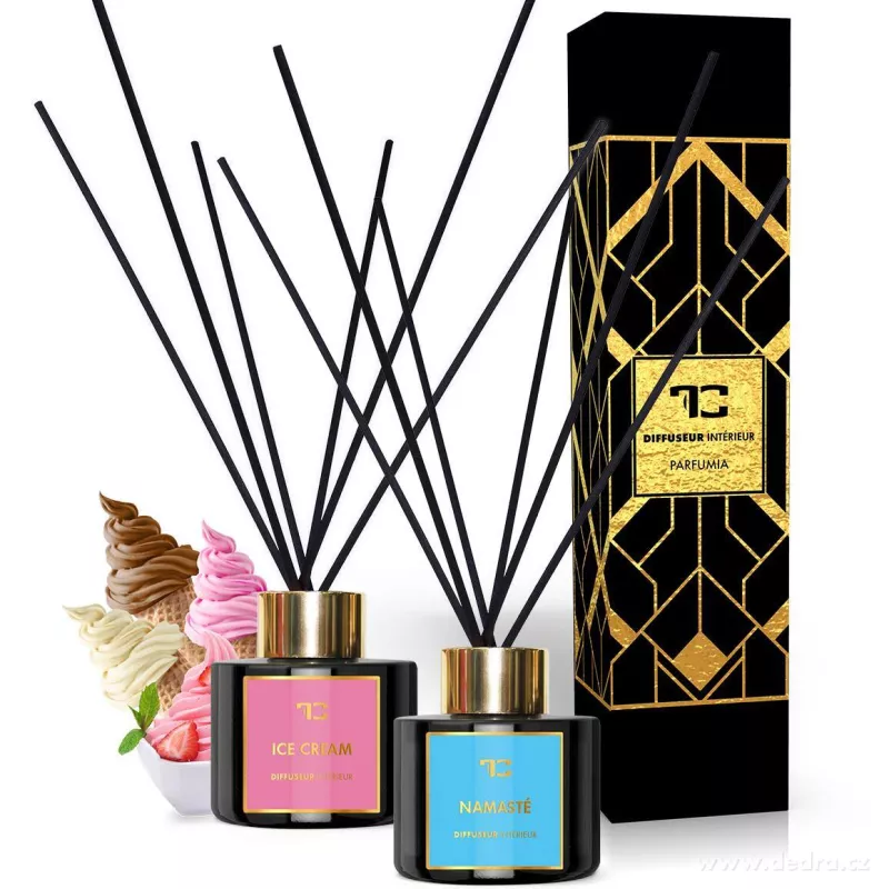 1+1 ZDARMA | tyčinkový difuzér | ICE CREAM + NAMASTÉ | PARFUMIA® | 100 ml x 2