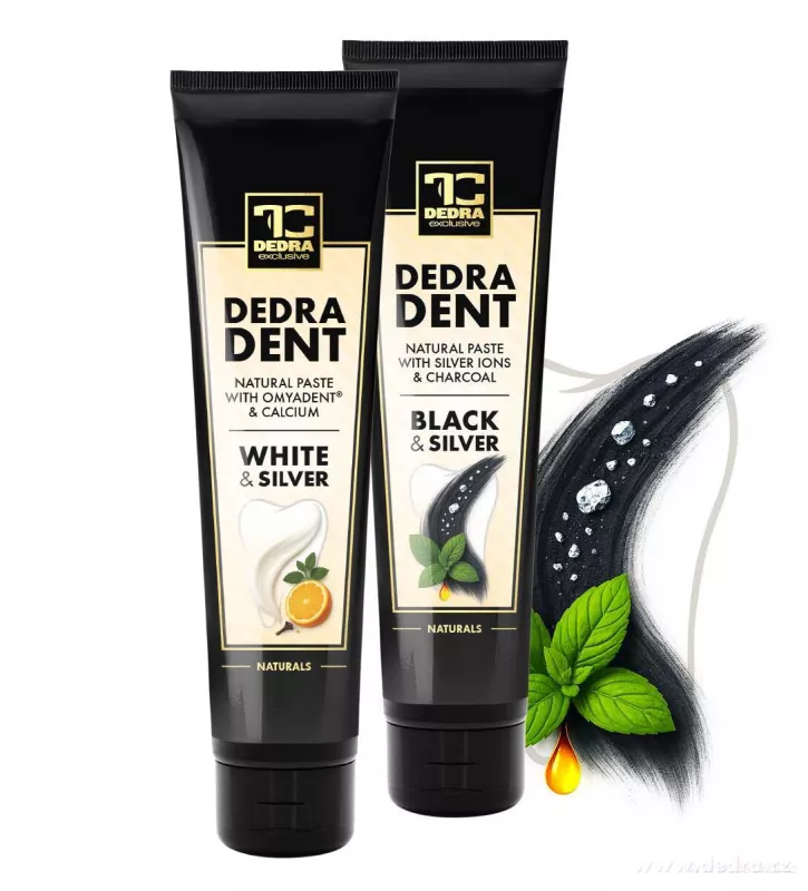 SADA 1+1 | remineralizační & antibakteriální zubní pasty WHITE & SILVER + BLACK & SILVER | DEDRA DENT | 100 g × 2