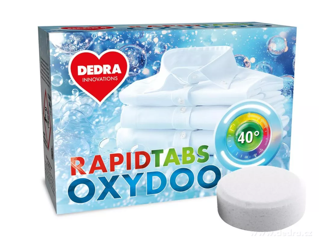Univerzální tablety na skvrny na prádle, RAPID TABS OXYDOO, na bílé a barevné prádlo, 12 tablet