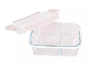 CVAK&CVAK | 2v1 Dělená skleněná krabička na jídlo 150+250 ml | béžová
